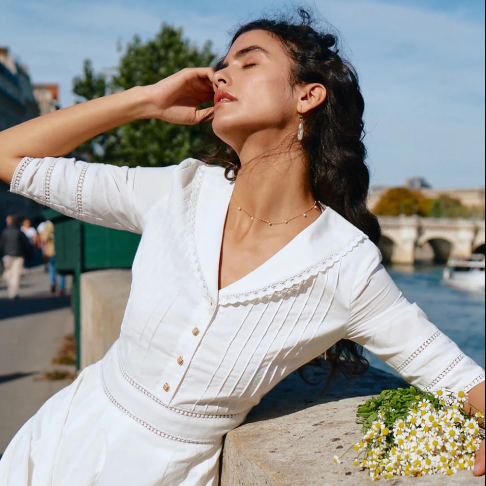 NWT Fiona Cotton White Midi Dress | Simple Retro | US M